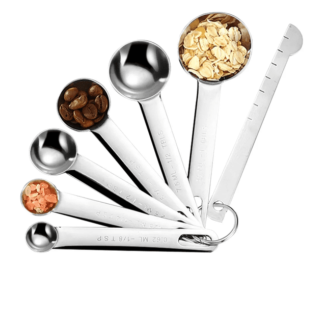 Juego De 7 Cucharas Medidora De Acero Inoxidable Caja Regalo Xtellar plateado