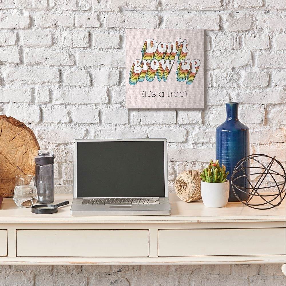 Stupell Industries Don't Grow Up Funny Rainbow Pink Word Design Canvas Wall Art by Dawn Vietro