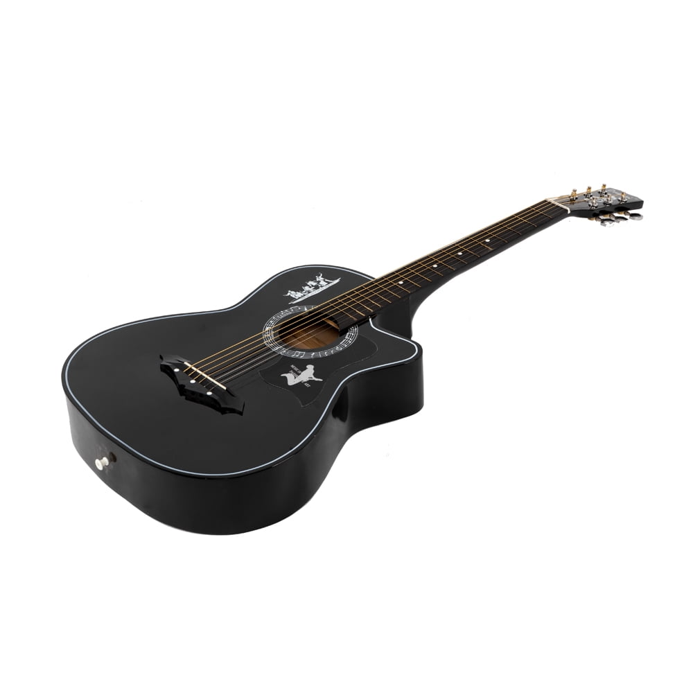 Private Jungle 38" Cutaway Guitar, Basswood Beginner Electric Guitar with Bag String Set, Black