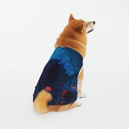 Honeii Spooky Halloween Night Scene Pattern 100% Cotton Dog Clothes Dog Costumes Doggie Shirts Puppy Shirt Pet Vest Tank Top Cat Tee-4X-Large