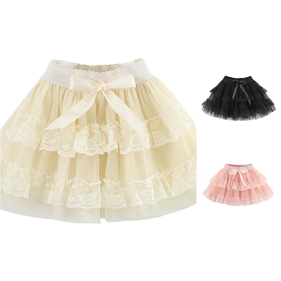 QTSHPN Ballet Skirt Women Girls Tutu Dress Layered Satin Waistband Party Fashion Style Skirts for Girl Beige 3-4 Years