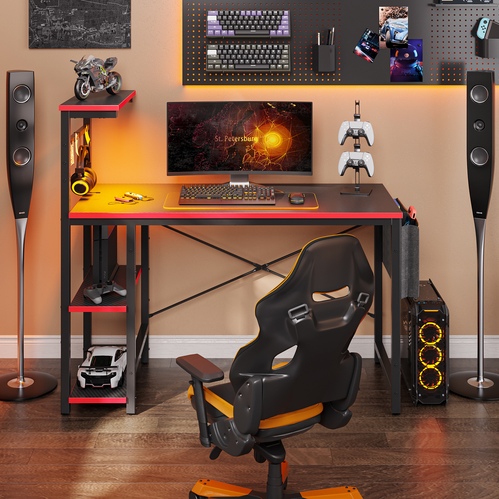 Bestier 44-Inch Gaming Desk with LED Lights and Storage photo 2