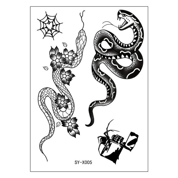 Pegatinas de tatuaje, tatuaje temporal para hombres, mujeres y adultos. Mamba, flor, marca, serpiente de la muerte. Pegatinas de tatuaje temporales.