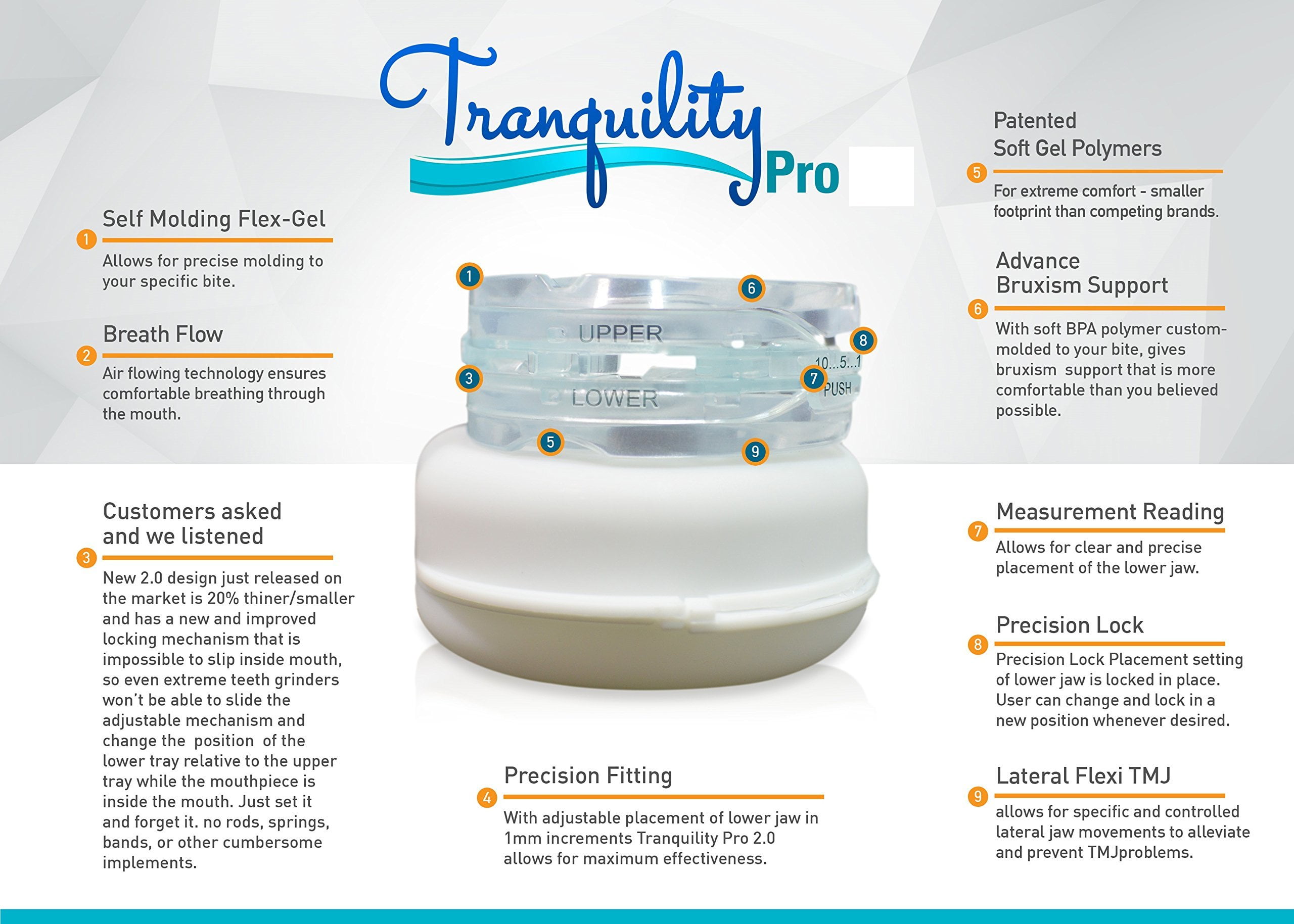 Pro Tech Dental Tranquility Pro 2 Adult Adjustable Bruxism Night Mouthpiece Sleep Dental Guard