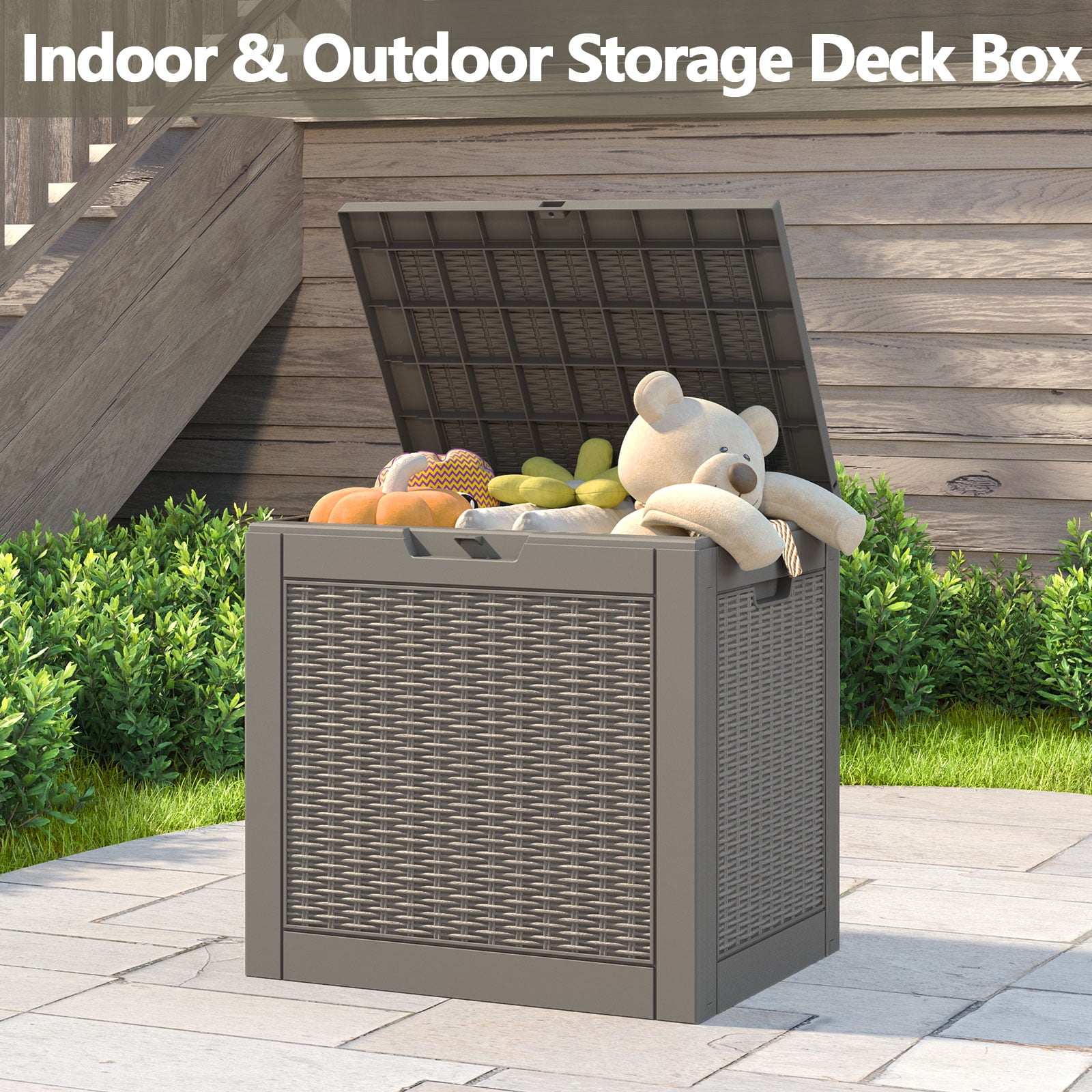 LHBcraft 31 Gallon Deck Box, Resin Outdoor Storage Box, Waterproof and UV Resistant Lightweight Storage Deck Box for Garden Tools, Supplies, Toys
