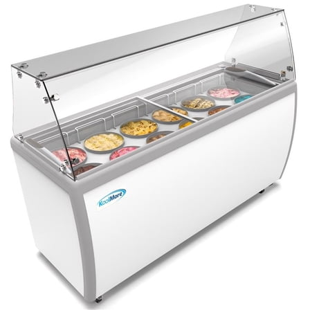 70 in. 12 Tub Ice Cream Dipping Cabinet Freezer with Sneeze Guard - 20 cu. ft.