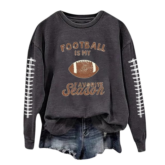 awzxde Chandails en Molleton pour Femmes Décontractés Légers Col Rond Chandails en Molleton Manches Longues Graphique Football Imprimé Chandail Chandails en Molleton Haut Blouse Gris Foncé,TTG