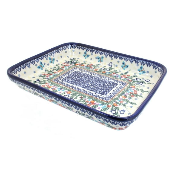 Blue Rose Polish Pottery Garden of Eden Medium Rectangular Baker