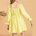 thumbnail image 5 of Fesfesfes Kids Girls Smocked Puff Sleeve Dress Square Neck Ruffle Hem Tiered A-Line Casual Party Outfit for School Daily Wear Autumn Spring Ages 2-13 Years, 5 of 5