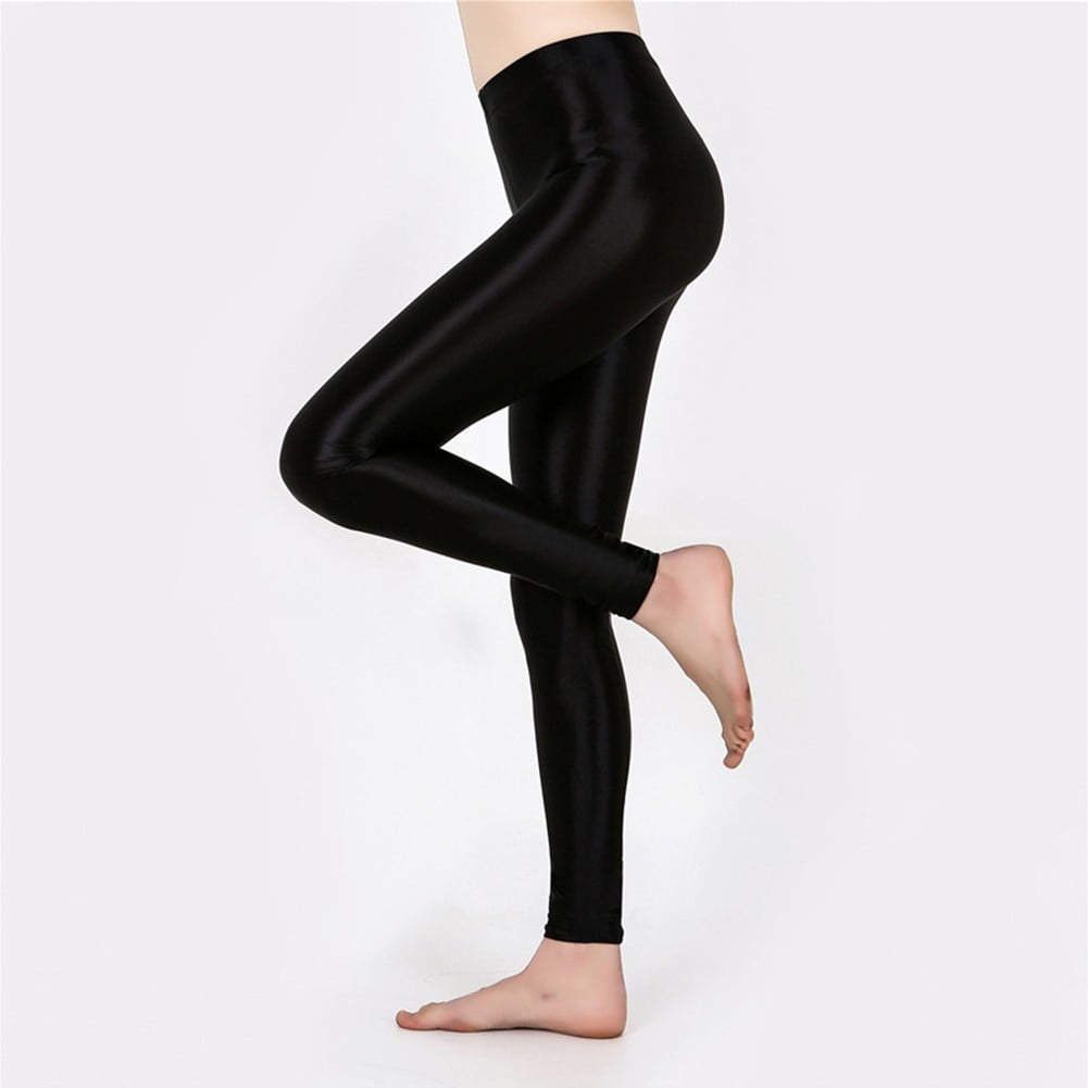 YIWEI Satin Oily Glossy Leggings Glitter Stockings Shiny Tights Wome High  Waist Yoga Grey XL 
