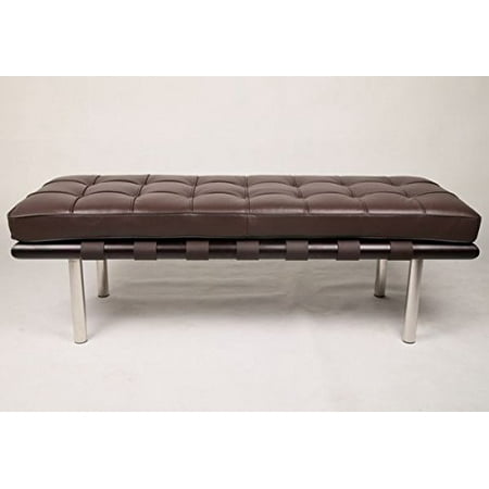 Modern Bench Wood Frame Full Genuine Italian Leather in High Density Cushion (Off