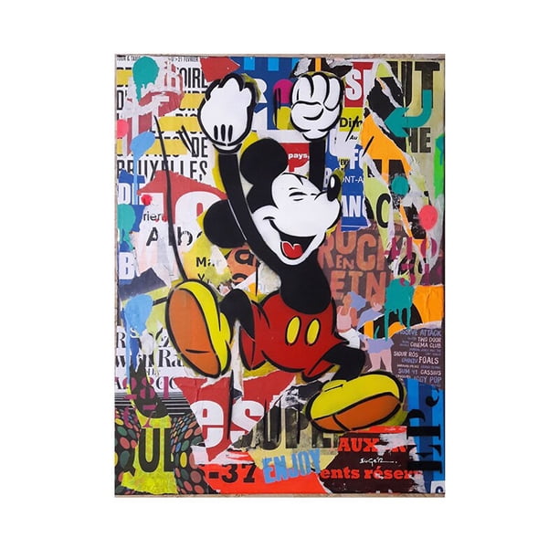 Street Graffiti Art Disney Poster Print Mickey Mouse and Donald Duck Canvas Paintings Wall Art Picture for Bedroom Home Decor20x25cm No Frame Gao Jinjia LED