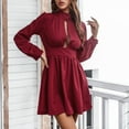 thumbnail image 6 of biudgviw Womens Fashion Dresses Trendy Long Sleeve Hollow out High Neck Comfy Dress Mini Dress Pleated Party Club Dress, 6 of 7