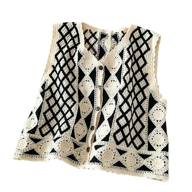 xiaxaixu Female Knitted Vest, Rhomboid Patterns V-Neck Sleeveless Knitwear