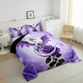 thumbnail image 3 of Erosebridal Cartoon Dragon Comforter Sets King Size,Purple Botanical Floral Rose Comforters & Duvets,Gothic Flower Bedding King Comforter Set,Microfiber Bedroom Decor Reversible，3-Piece, 3 of 8