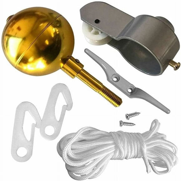Jinsinto Flag Pole Kit Flag Repair Kit Flag Fixing Parts Flag Pole Accessory Kit Garden Flag Golden Ball Clamp Flagpole Fixing Clip Household Rope Rope Pulley