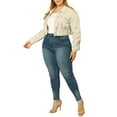 thumbnail image 5 of Unique Bargains Women's Plus Size Long Sleeve Jean Jacket Button Cropped Denim Jacket, 5 of 7