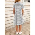 thumbnail image 5 of Asyoly Girls Casual Crewneck Swing Short Sleeve Dress Stripe Print Color Block Sundress Mini Dresses Solid color, 5 of 6