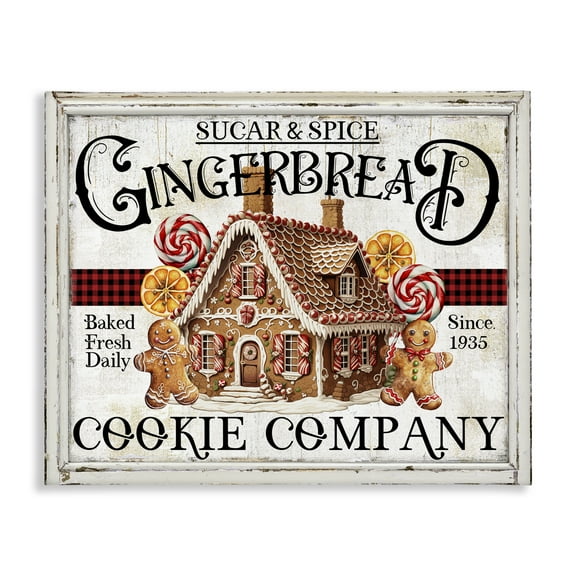 Stupell Industries Gingerbread Vintage Sign Holiday Painting Gallery Wrapped Canvas Art Prints Wall Art, 20 x 16