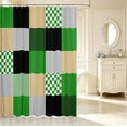 thumbnail image 2 of Manfei Art Plaid Shower Curtain 72Wx72L,Abstract Grid Bathroom Curtain,Green Yellow, 2 of 5