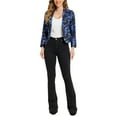 thumbnail image 3 of INSPIRE CHIC Women's Blazer Open Front Wear-to-Work Summer Crop Suit Jacket Dark Blue-Floral XL, 3 of 7