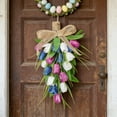 thumbnail image 4 of Artificial White Tulip Teardrop Swag, 15.7" Front Door Hanging Swag with Burlap Bow, Easter Theme Party Decor, Indoor Outdoor Home Decor, 4 of 5