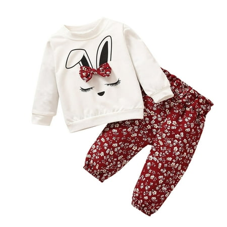 

KI-8jcuD Clothes Toddler Kids Baby Girls Long Sleeve Cartoon Bowknot Sweatshirt Tops Flower Print Pants Outfits Set 2Pcs Baby Twin Girl Clothes Summer Outfit Girls Size 6 Cute New Born Out