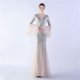 thumbnail image 1 of Vestido de noche con lentejuelas para cena de boda, escenario, malla encriptada, con borde ondulado de seda de pescado, 1 of 6