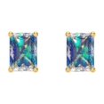 thumbnail image 3 of 1.0 Ct Emerald Cut Studs Blue Moissanite 14K Yellow Solid Solid Gold Everyday Dainty Earrings Push Back, 3 of 7