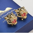 thumbnail image 4 of NEGS 18K Gold Plated Roaring Tiger Head with Green Eyes Red Tongue Stud Clip Hip Hop Rock Stainless Steel Earrings for Women Men, 4 of 7