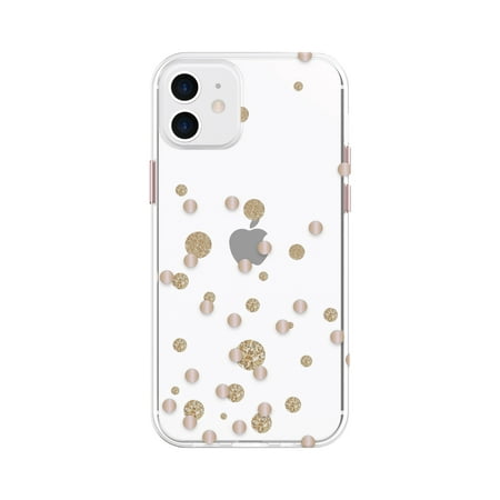 Clear with Rose Gold Metallic Glitter Dots Phone Case for iPhone 12, iPhone 12 Pro