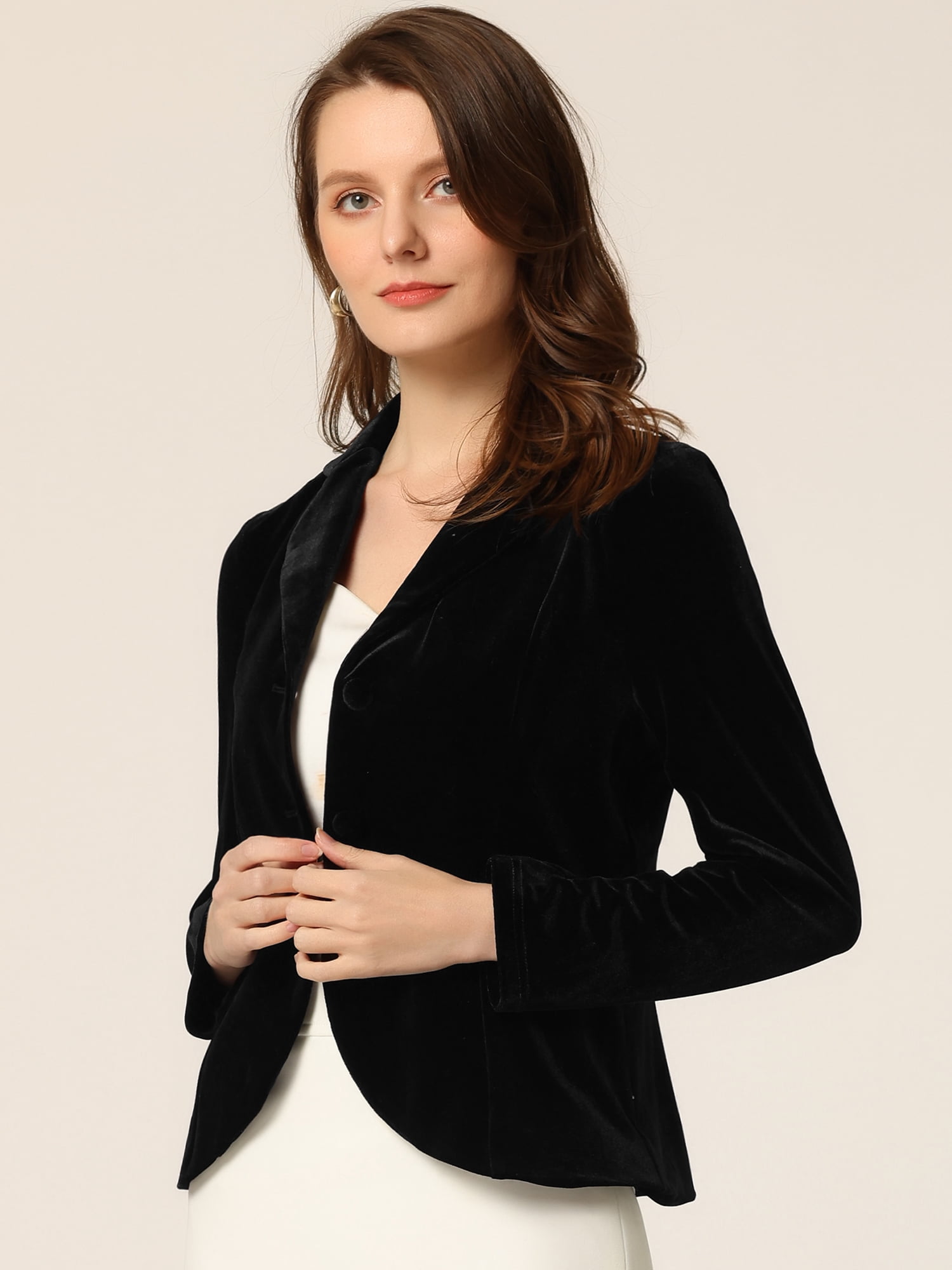 DARING DIVA Women's Suit Notched Lapel Collar Button Velvet Blazer 3XL Black