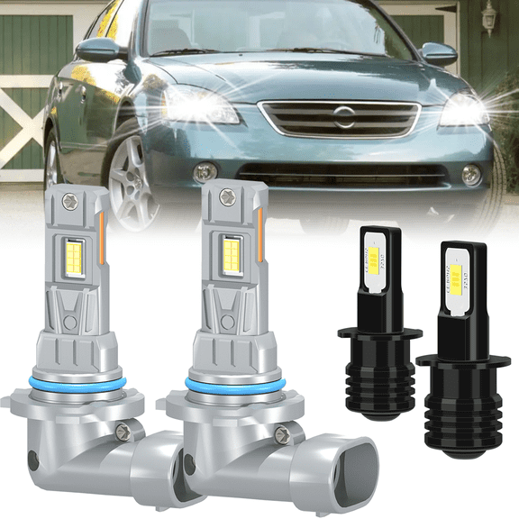 ROADSUN For Nissan Maxima 2004 2005 2006 LED Headlight Bulbs, 6000K LED Headlights Hi-Lo Beam and Fog Light Bulbs Combo