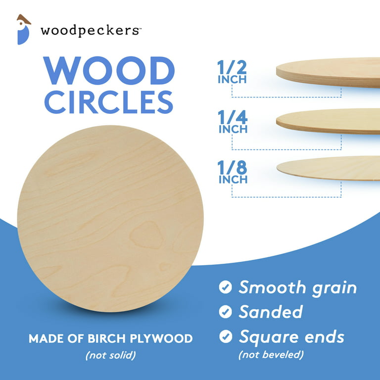 Wood Circles 12 inch, 1/8 inch Thick, Birch Plywood Discs, Pack of 10 Unfinished Wood Circles for Crafts, Wood Rounds by Woodpeckers, Size: 1/8 Thick