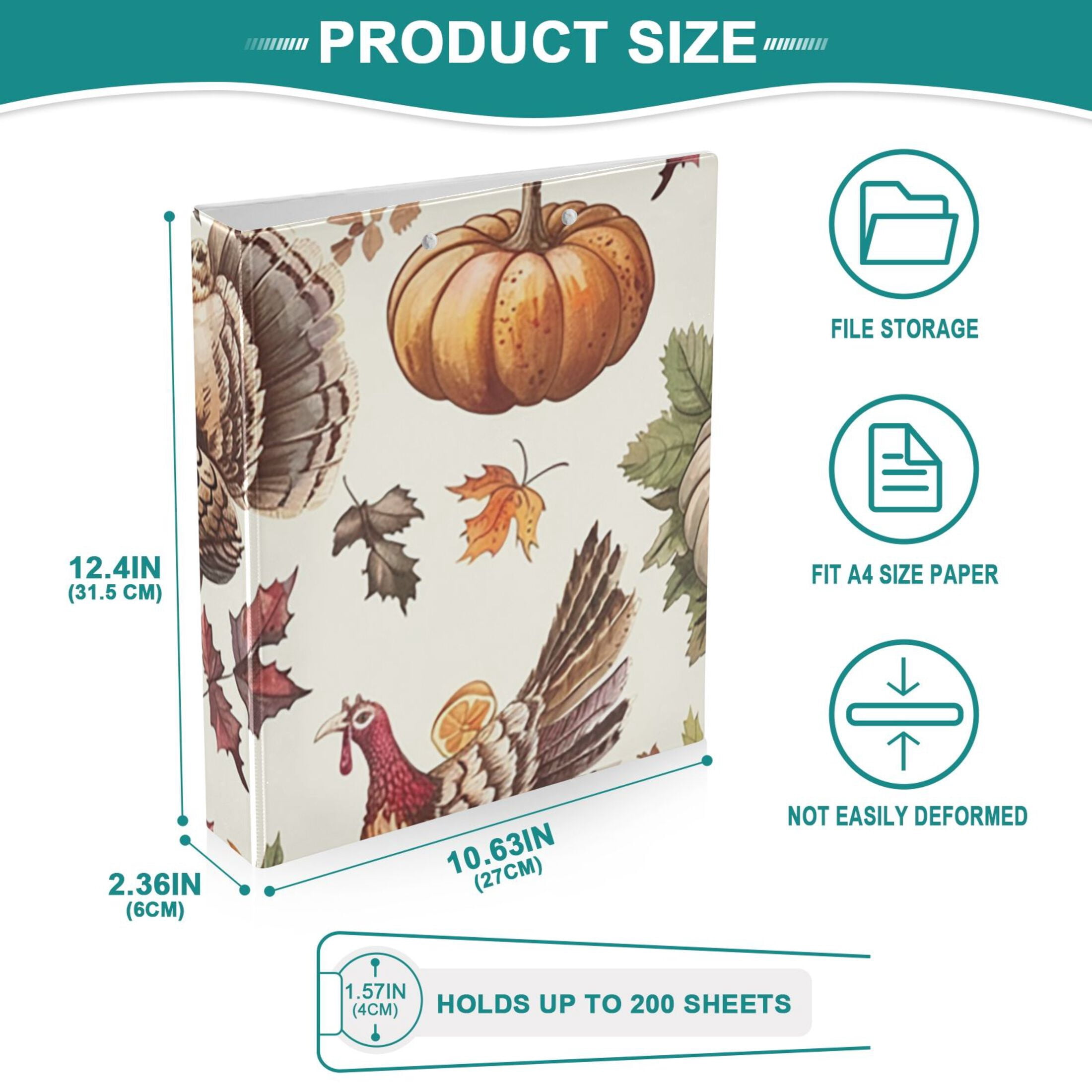 Thanksgiving Chicken 3 Ring Binders 1.5 inch Hardcover File Folders with Interior Pockets A4 Size Organizer for School Office Hospital