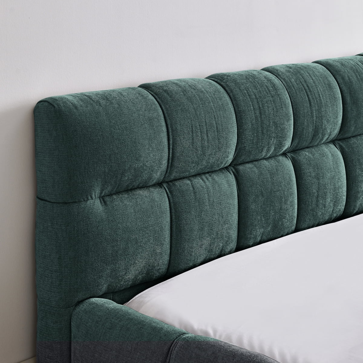 Queen Size Upholstered Bed Frame with Thick Fabric, Chenille Fabric Grounded Queen Size Platform Bed with Headboard and Solid Frame. No Box Spring Needed, GREEN