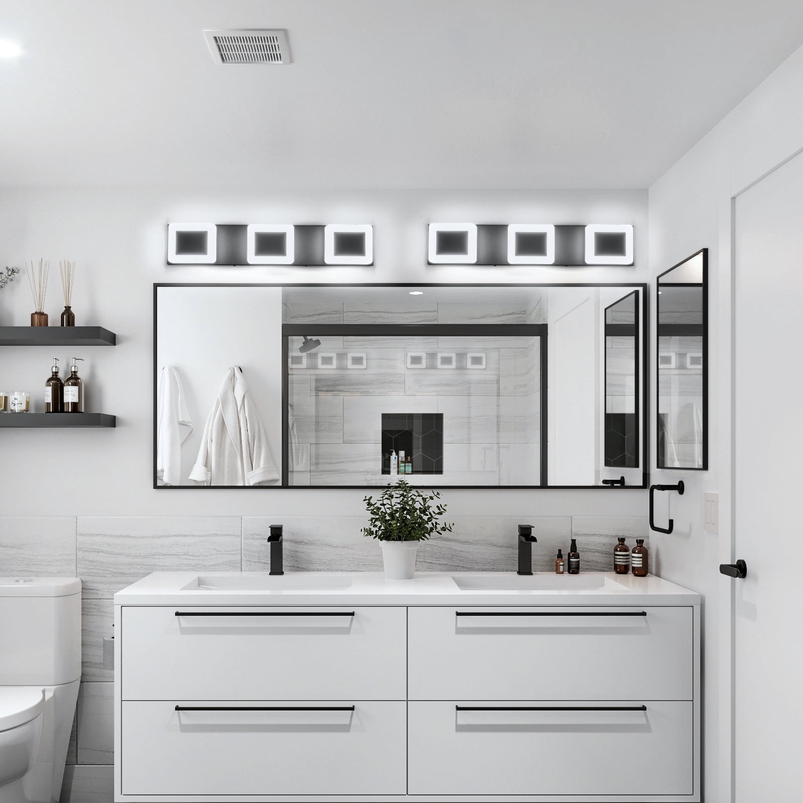 LMQNINE 3-Light Dimmable LED Bathroom Vanity Light Over Mirror,Fog and Corrosion Resistant,Modern Black Acrylic Wall Fixture
