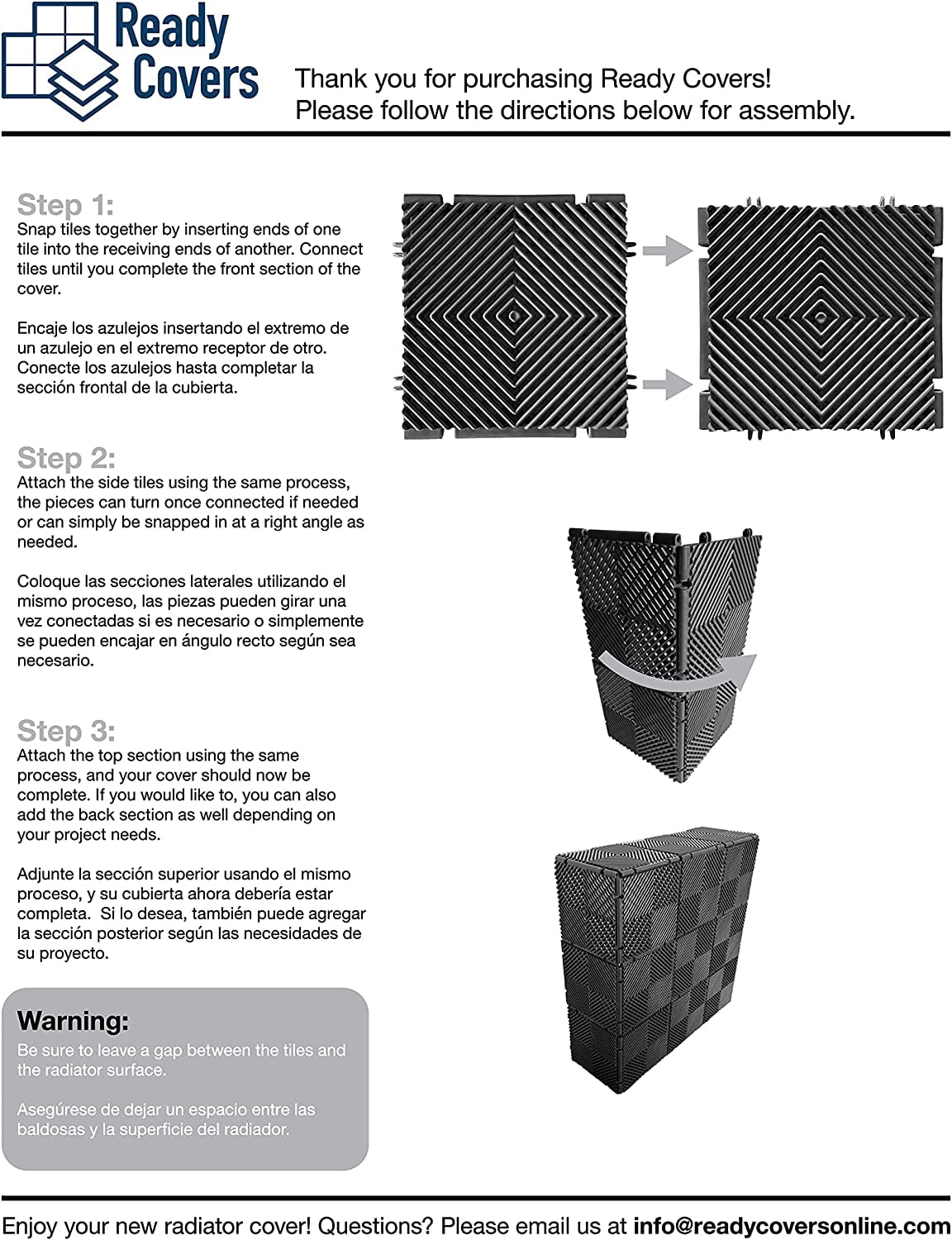 Ready Covers Radiator Covers for Home with Customizable Interlocking Tiles, Charcoal (10 Tiles - Only for ADD ON to other packs)