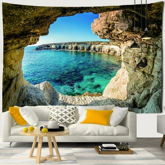 Ocean Beach Reef Cave Wall Tapestry Landscape Forest Waterfall Cloth Wall Hanging Tapestri