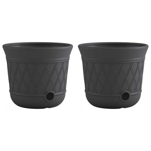 Suncast 14'' x 12'' Decorative Garden Hose Storage Pot, Gray (2 Pack)