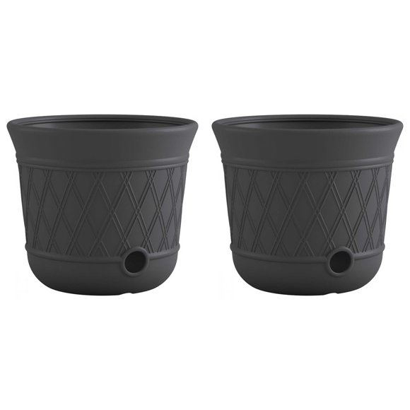 Suncast Pot de Rangement Décoratif pour Boyau d'Arrosage 14 Pieds' x 12 Pieds', Gris (Lot de 2)