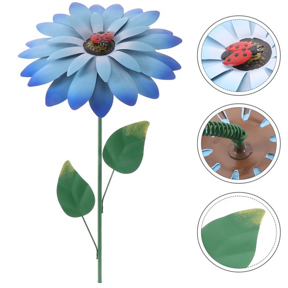 OULII 1Set Sky-Blue Metal Flower Decorations Outdoor for Garden Pathway Driveway Ornament