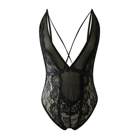 

Cathalem Maternity Camisole Short Pajamas Women Lace Up Teddy Lingerie Bodysuit Embroidered Lingerie for Women Push up Underwear Black Small