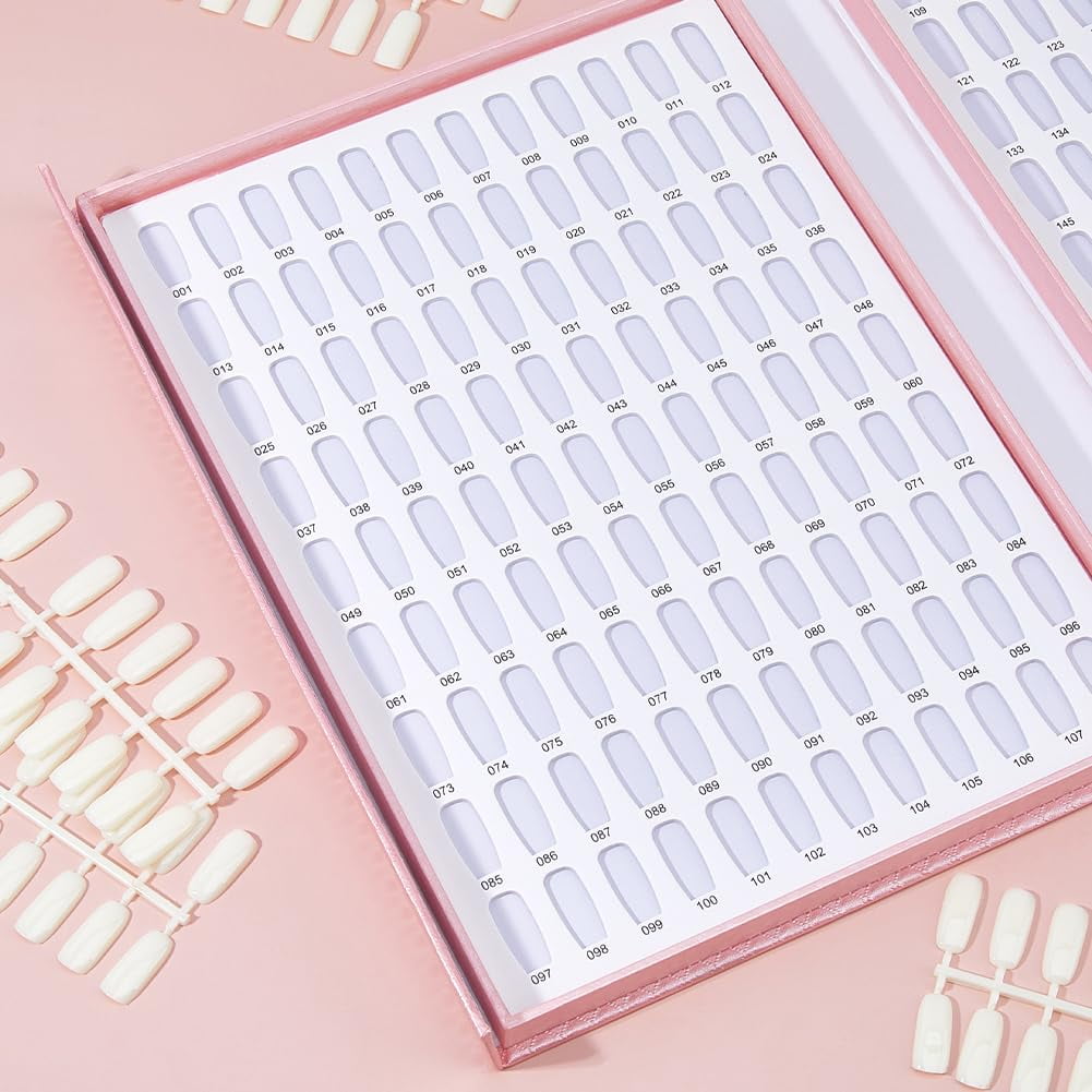 Pink Nail Color Display Book with 240Pcs Pink Nail Tips Nail Gel Polish Display Board Nail Color Chart Display Book Nail Polish Sample Book with Replacement Tips Salon Tools