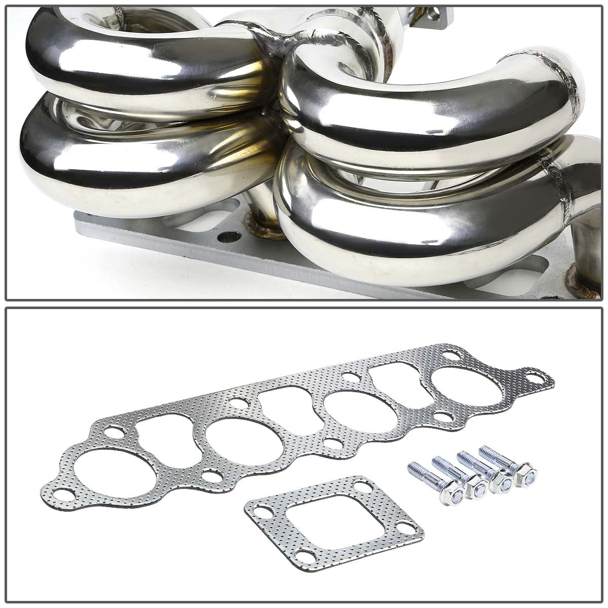 DNA Motoring TM-FF03ZT For 2000 to 2004 Ford Focus / Escape 2.0 Stainless Steel T25 Ram Horn Turbo Exhaust Manifold 01 02 03