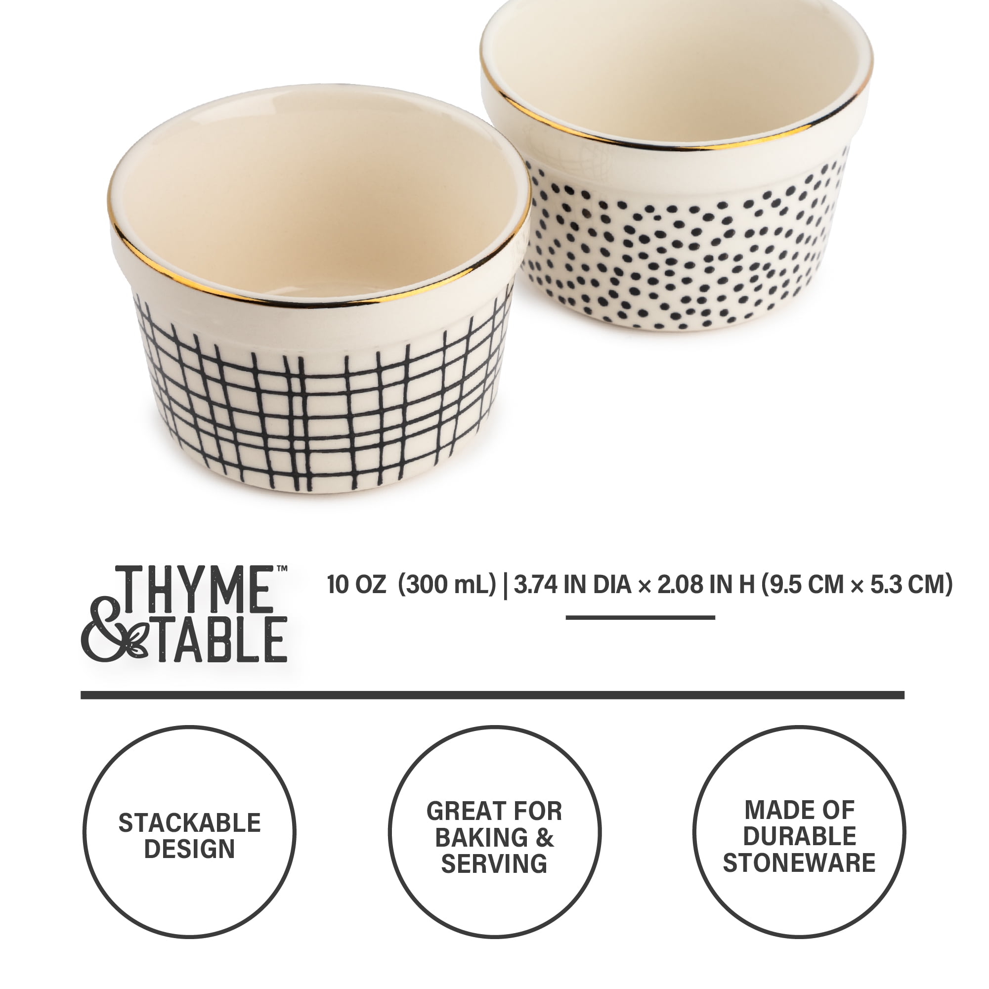 Thyme & Table 2-Piece Ramekin Set - Black & White Dot