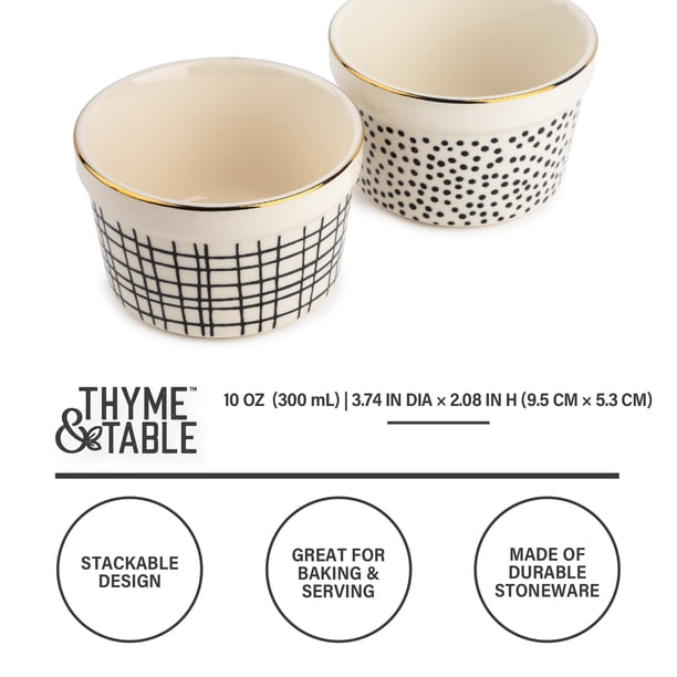 2 pack) Thyme & Table 2-Piece Ramekin Set - Black & White Dot