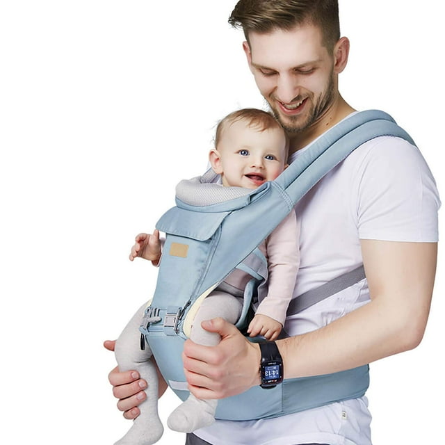 FRUITEAM Portabebés 6 en 1 con taburete de cintura/asiento de cadera para lactancia materna, talla única, se adapta a recién nacidos, bebés y niños pequeños (azul)