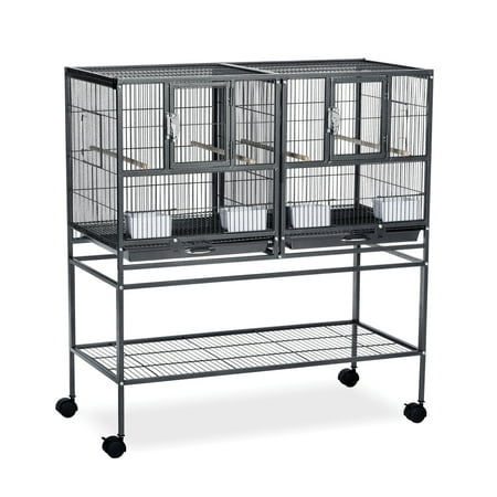 Prevue Pet Products Hampton Deluxe Divided Breeder Cage with Stand, Black Hammertone
