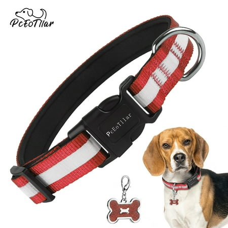 PcEoTllar Reflective Dog Collar - Ultra Soft Neoprene Padded Safety Waterproof Nylon Collars with Quick Release Buckle for Large Dogs (Red)